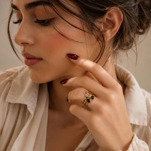 14K Gold Multi Stone Ring • Gemstone Cluster Ring • Colorful Statement Jewelry • Dainty Ring • Birthday Gift