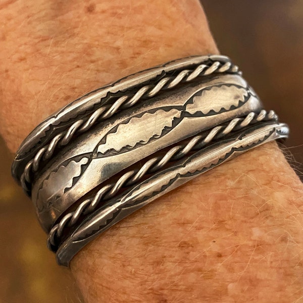 1920s Navajo Bracelet With Twisted Wire and Carinated Borders