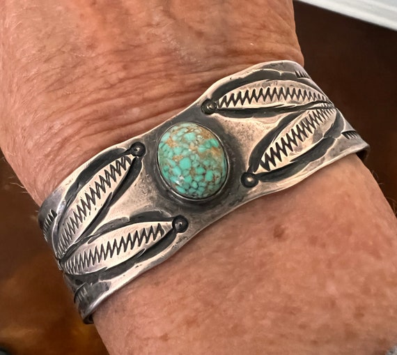 Early Ingot Navajo Bracelet with Domed Turquoise Cabochon
