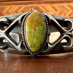 1940s Navajo Sand Cast Green Turquoise Cuff Bracelet