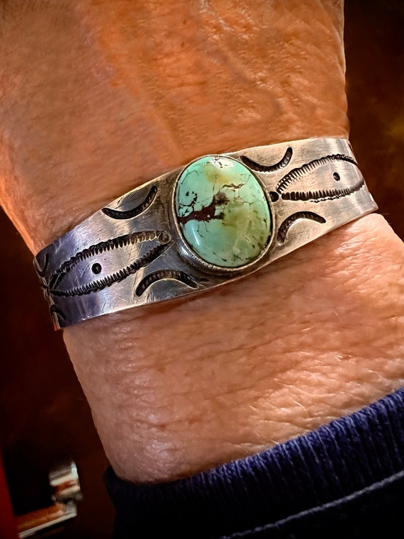 Early Navajo Turquoise and Ingot Silver Cuff Size 