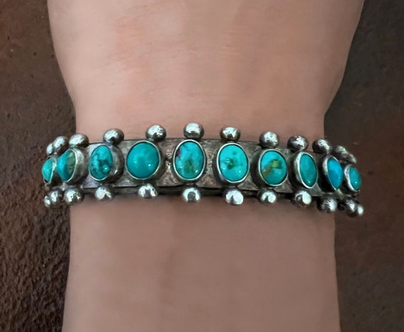 Heavy Gauge Zuni Turquoise Row Bracelet Size 7 1/16