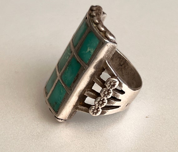 Zuni Nine Stone Turquoise Inlay Ring - image 6