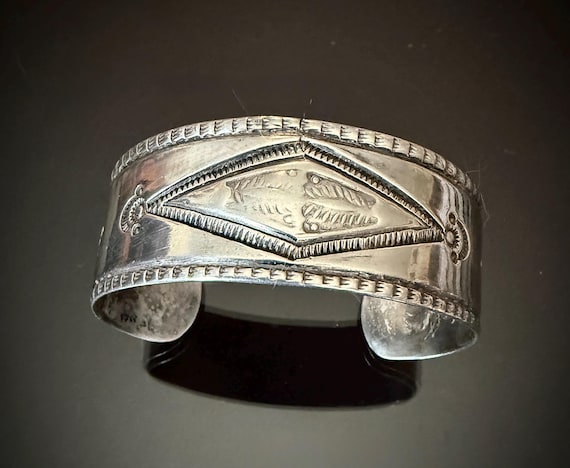 Navajo Ingot Silver Bracelet w Repoussé circa 1900, size 6 5/8