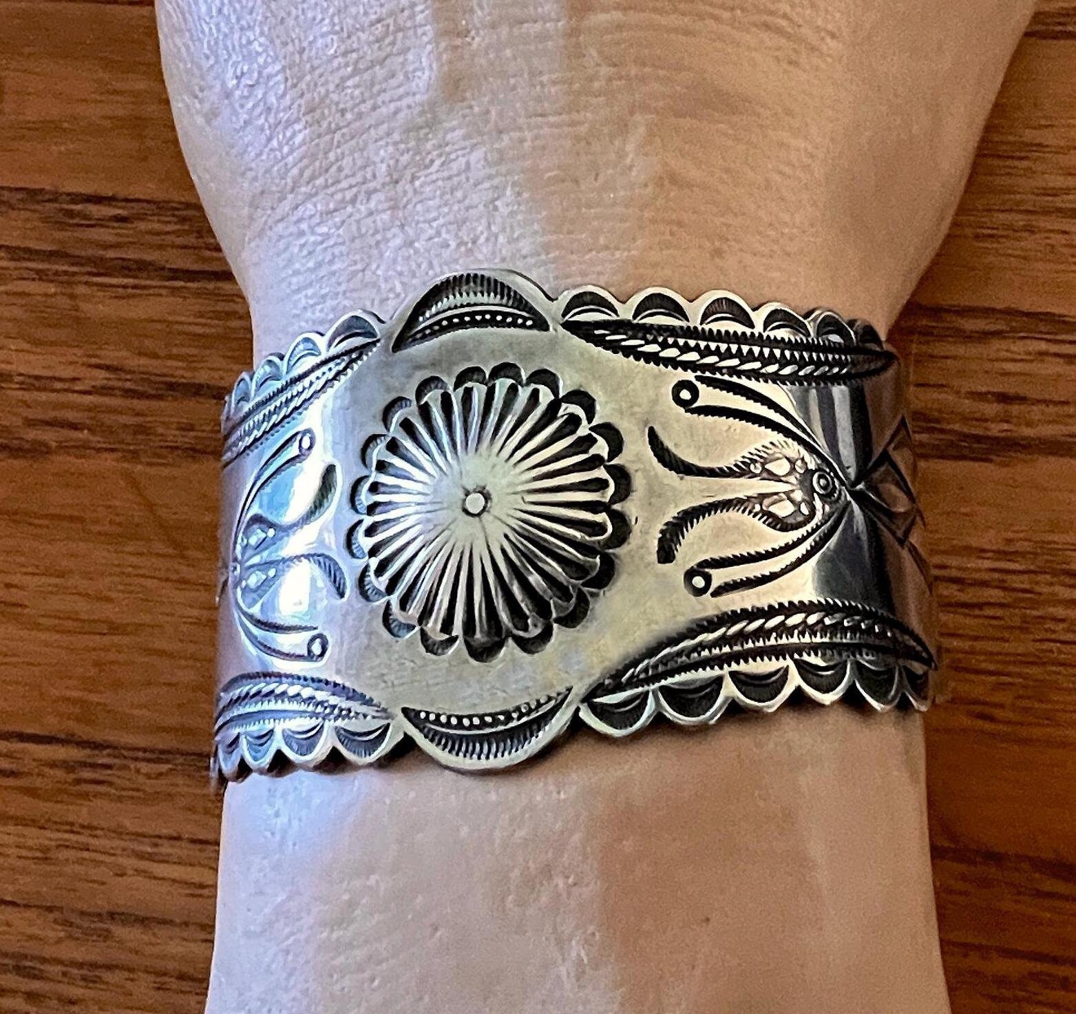 Early 1900's Vintage Navajo Cerrillos Turquoise Native American Jewelry Silver Repoussed Bracelet Early 1900's Vintage Navajo Cerrillos Turquoise Native American Jewelry Silver Repoussed Bracelet