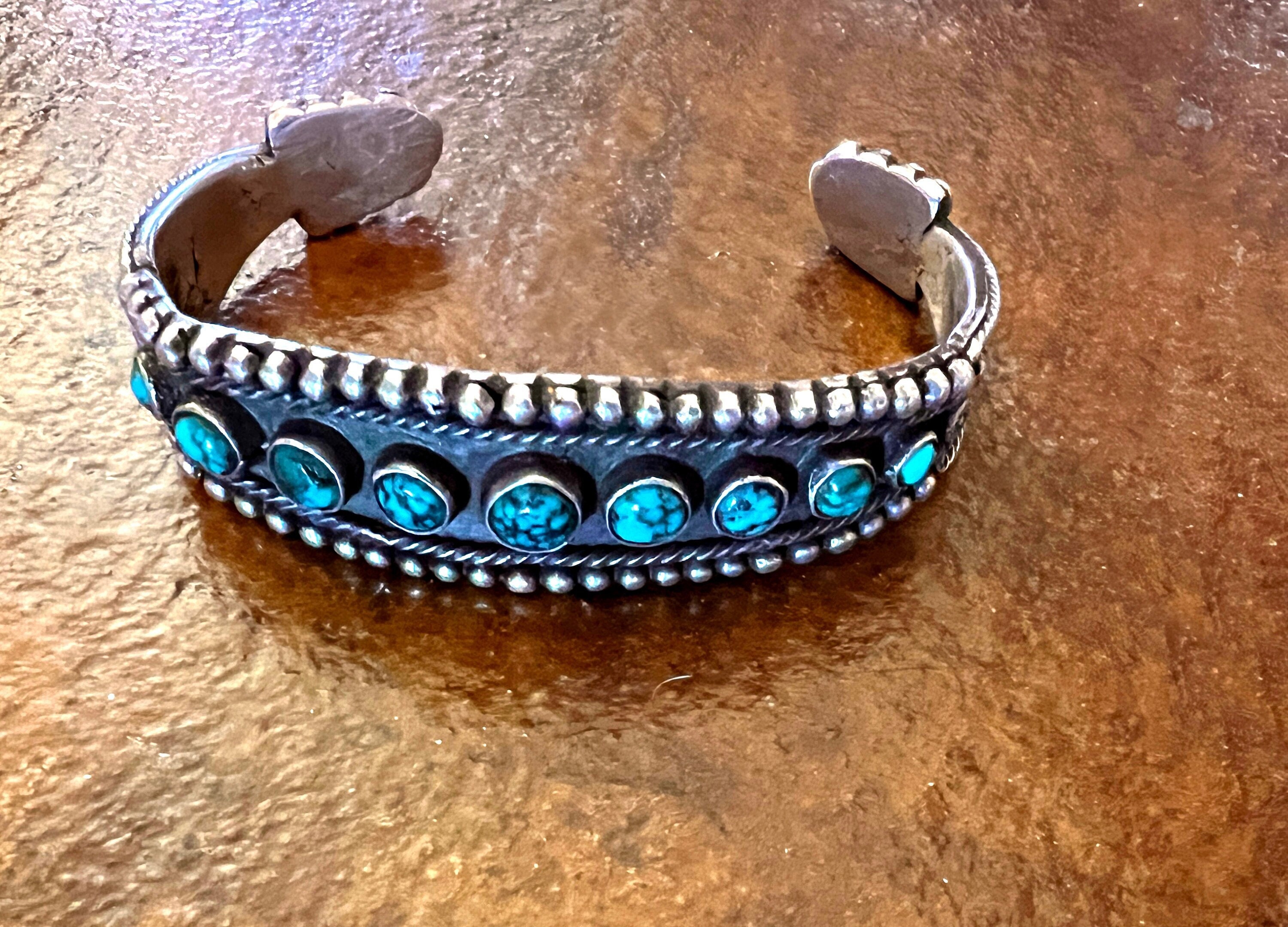 Native American Early 1900's Ingot Silver Vintage Bisbee Turquoise Bracelet Old Native American Early 1900's Ingot Silver Vintage Bisbee Turquoise Bracelet Old