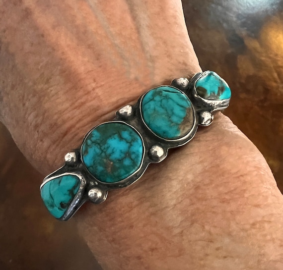 Early Navajo Blue Gem Cuff Bracelet