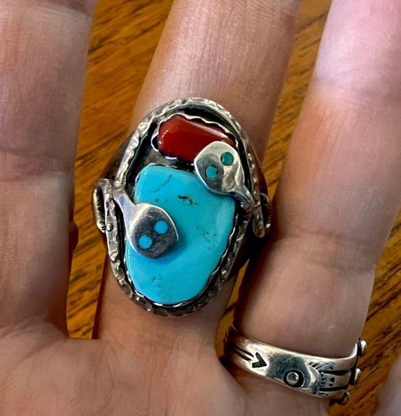 Turquoise and Coral Effie Calavaza Snake Ring