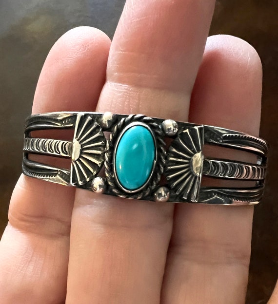 UITA 22 (United Indian Traders Association) Navajo Made Silver and Turquoise Cuff Bracelet