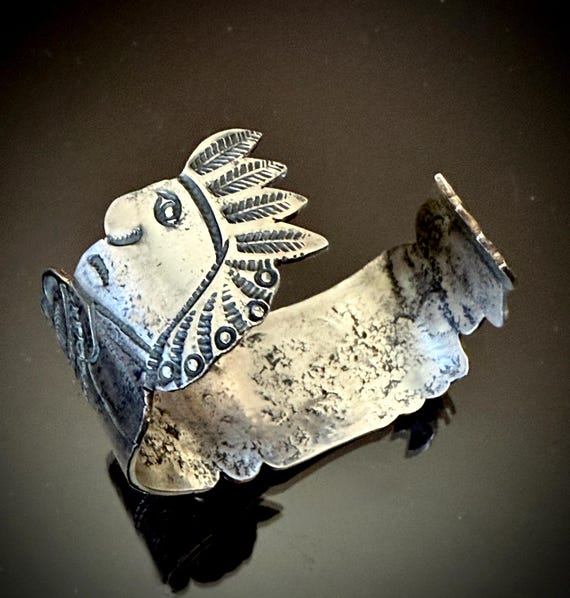 ON HOLD**Ingot Silver and Turquoise Navajo Cuff with Indian Heads on Terminals Size 7 1/4, c. 1890-1910