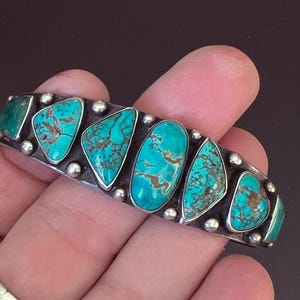 Stunning Early 20th Century Navajo Ingot Silver and Turquoise Bracelet, Size 7