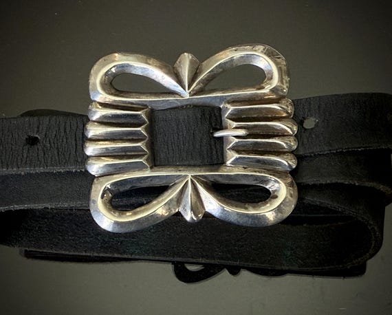 Navajo Arts and Crafts Guild Belt Buckle on Black Leather