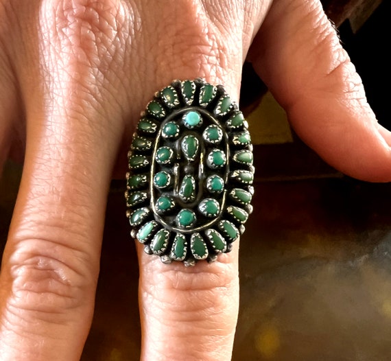 Fabulous Zuni 35 Stone Green Turquoise Cluster Ring