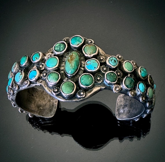 Early 20th Century Zuni 41 Stone Ingot Silver Bracelet Size 6 3/4