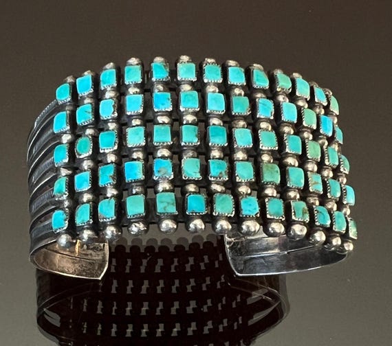 Best Vintage Native American Zuni Cerrillos Turquoise Squared Sterling Silver Early Bracelet Best Vintage Native American Zuni Cerrillos Turquoise Squared Sterling Silver Early Bracelet