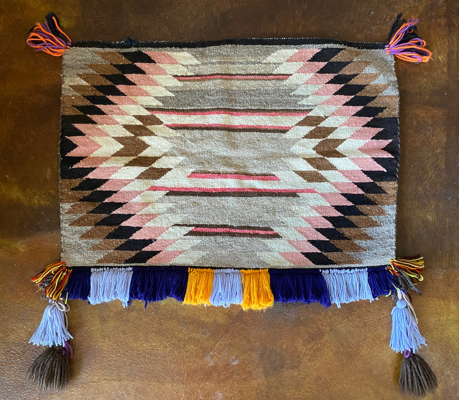 Navajo Sunday Saddle Blanket c.1930 With Fringe and Pompoms Etsy