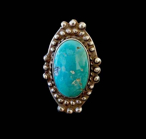 Vintage Navajo Oval Stone Turquoise Ring Size 7