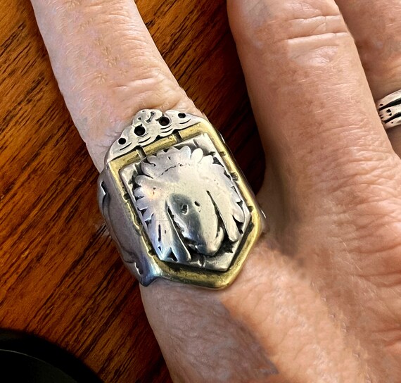 Vintage 1930s-40s Mexican Biker Ring with Native American Chief Motif