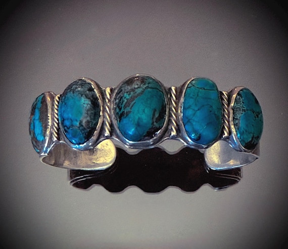 Navajo Dark Blue Turquoise Bracelet C. 1930-40 Size 6 3/4