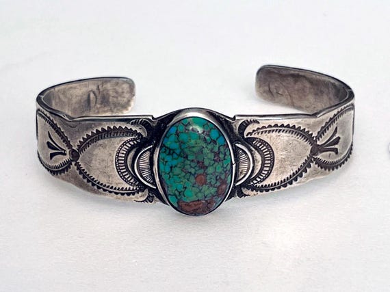 Native American Early 1900's Ingot Silver Vintage Bisbee Turquoise Bracelet Old Native American Early 1900's Ingot Silver Vintage Bisbee Turquoise Bracelet Old