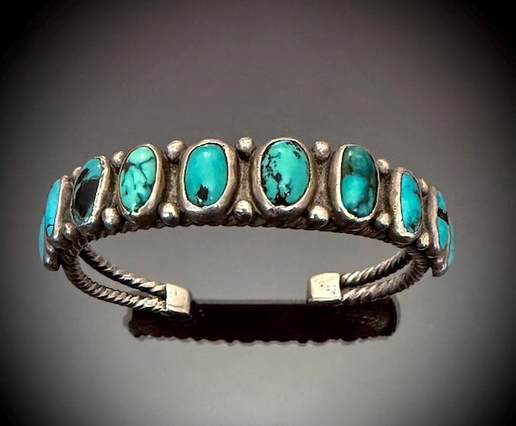 Early 20th Century 10 Stone Twisted Wire Navajo Row Bracelet Size 6 7/8