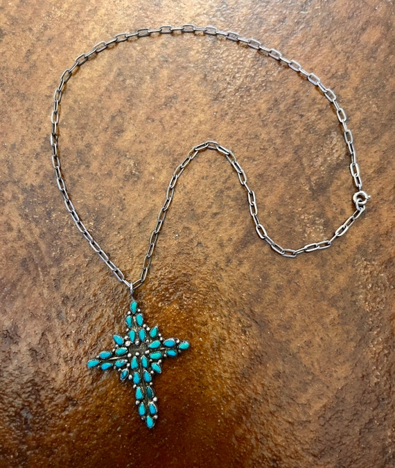 Zuni Muti-Stone Cross on Sterling Silver Chain - image 3