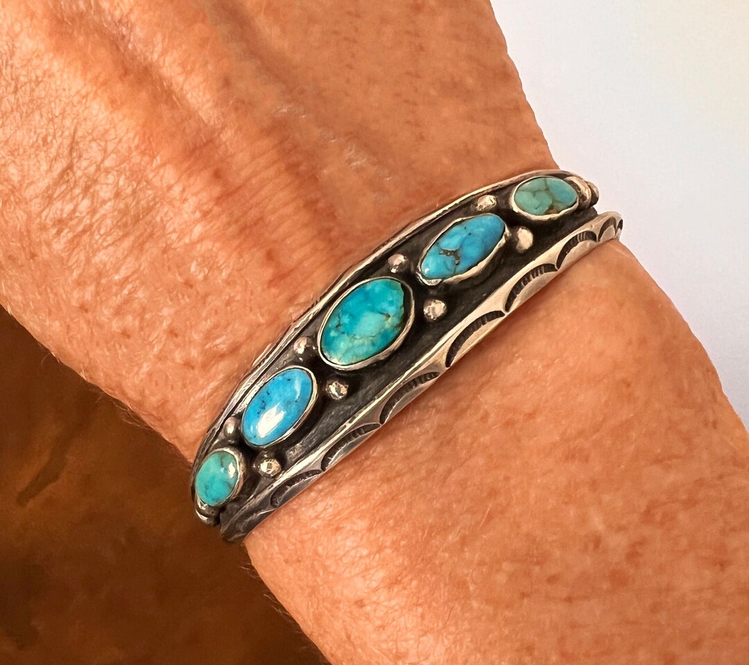 Vintage 5 Stone Navajo Cuff Bracelet Etsy