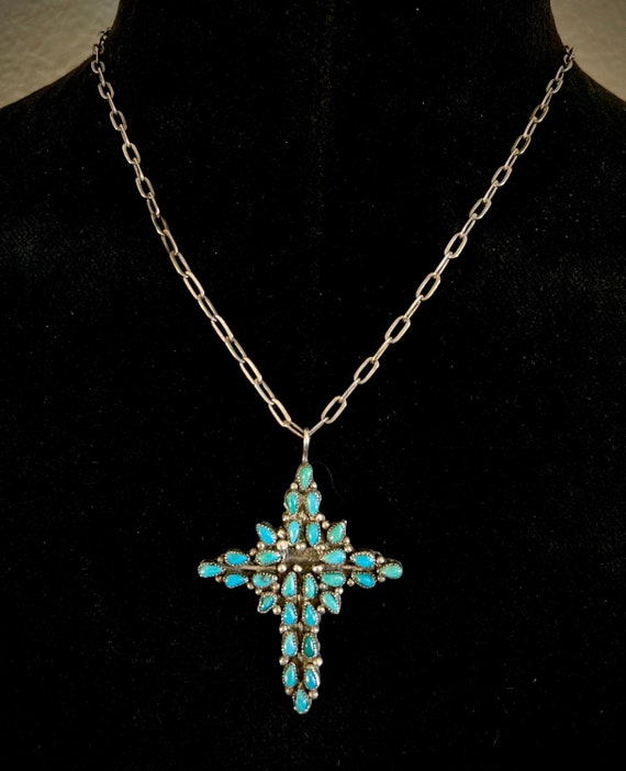 Zuni Muti-Stone Cross on Sterling Silver Chain - image 1