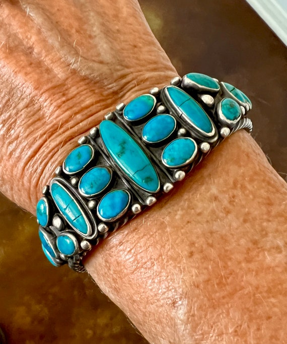 Best Native American Navajo Triangular Rare Shape #8 Turquoise Sterling Silver Bracelet Best Native American Navajo Triangular Rare Shape #8 Turquoise Sterling Silver Bracelet