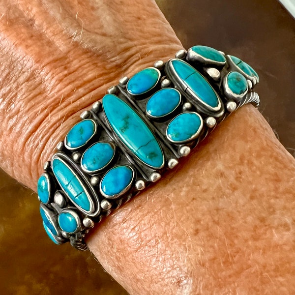 17 Stone Blue Gem Turquoise Navajo Butterfly Cuff Bracelet Size 6 3/4