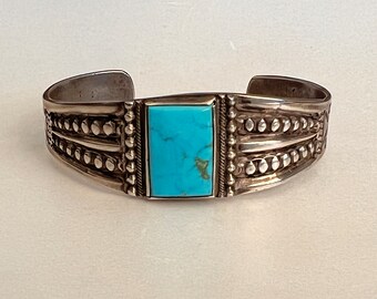 Square Stone Turquoise Navajo Cuff Bracelet