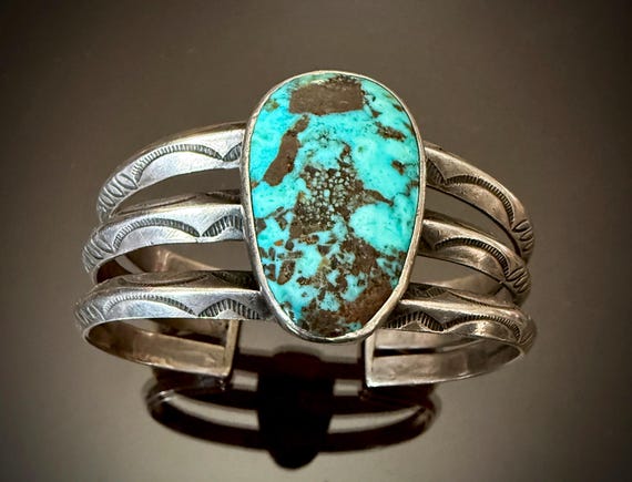 Navajo Large Stone Turquoise Cuff, Circa 1920, Size 7 1/2