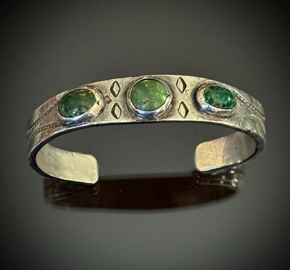 Navajo Ingot Bracelet w Green Cerrillos Turquoise Stones Sz 6 5/8