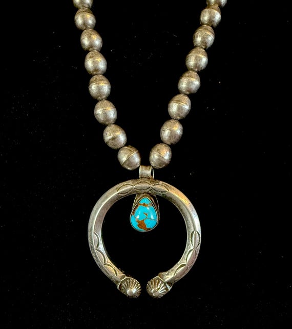 Early Silver Bead Necklace w Naja, 27"