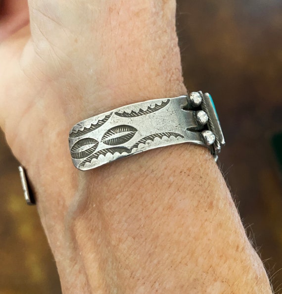 Navajo 5 Stone Turquoise and Ingot Silver Cuff Br… - image 4
