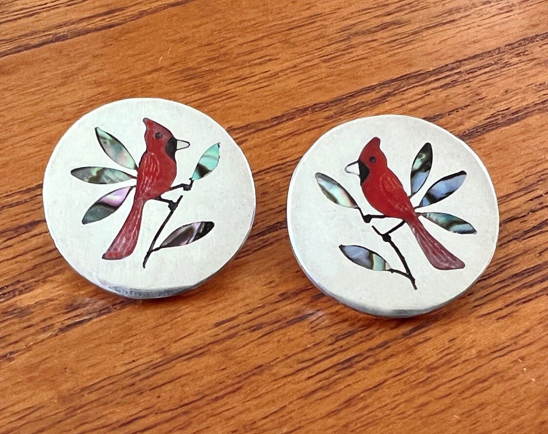 Cardinal Inlay Earrings by Zuni Artists Derrick and Nichelle Edaakie Etsy