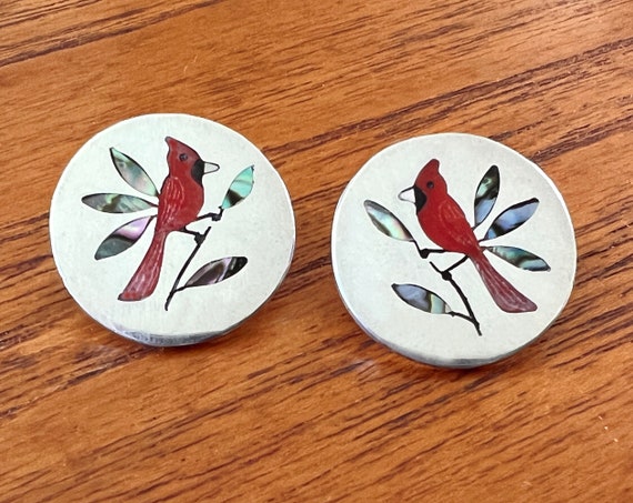 Cardinal Inlay Earrings by Zuni Artists Derrick and Nichelle Edaakie