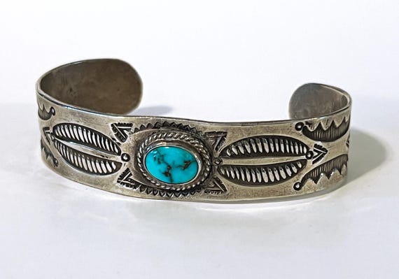 Ralph Tawangyoauma (1894-1972, Hopi) Silver and Turquoise Bracelet Cuff Size 6 1/8