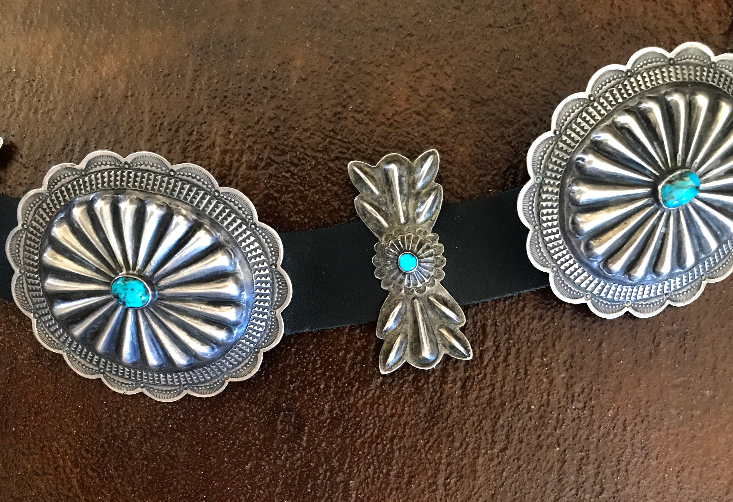 Vintage 1940s Navajo Sterling Silver and Turquoise Concho Belt
