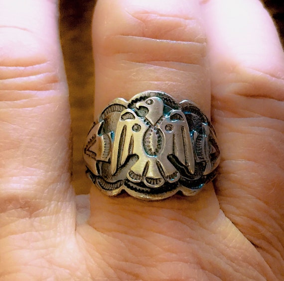 Thunderbird "Cigar Band" Ring with Arrowheads Sterling Silver made from Original 1950s Casting