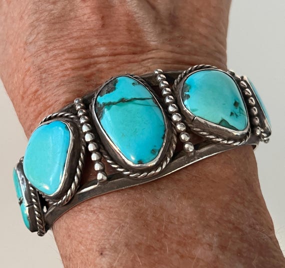 Beautiful Big 5 Stone Turquoise Navajo Bracelet Size 6 3/4