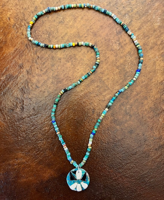 Trade Bead Necklace with Vintage Santo Domingo Bird Pendant