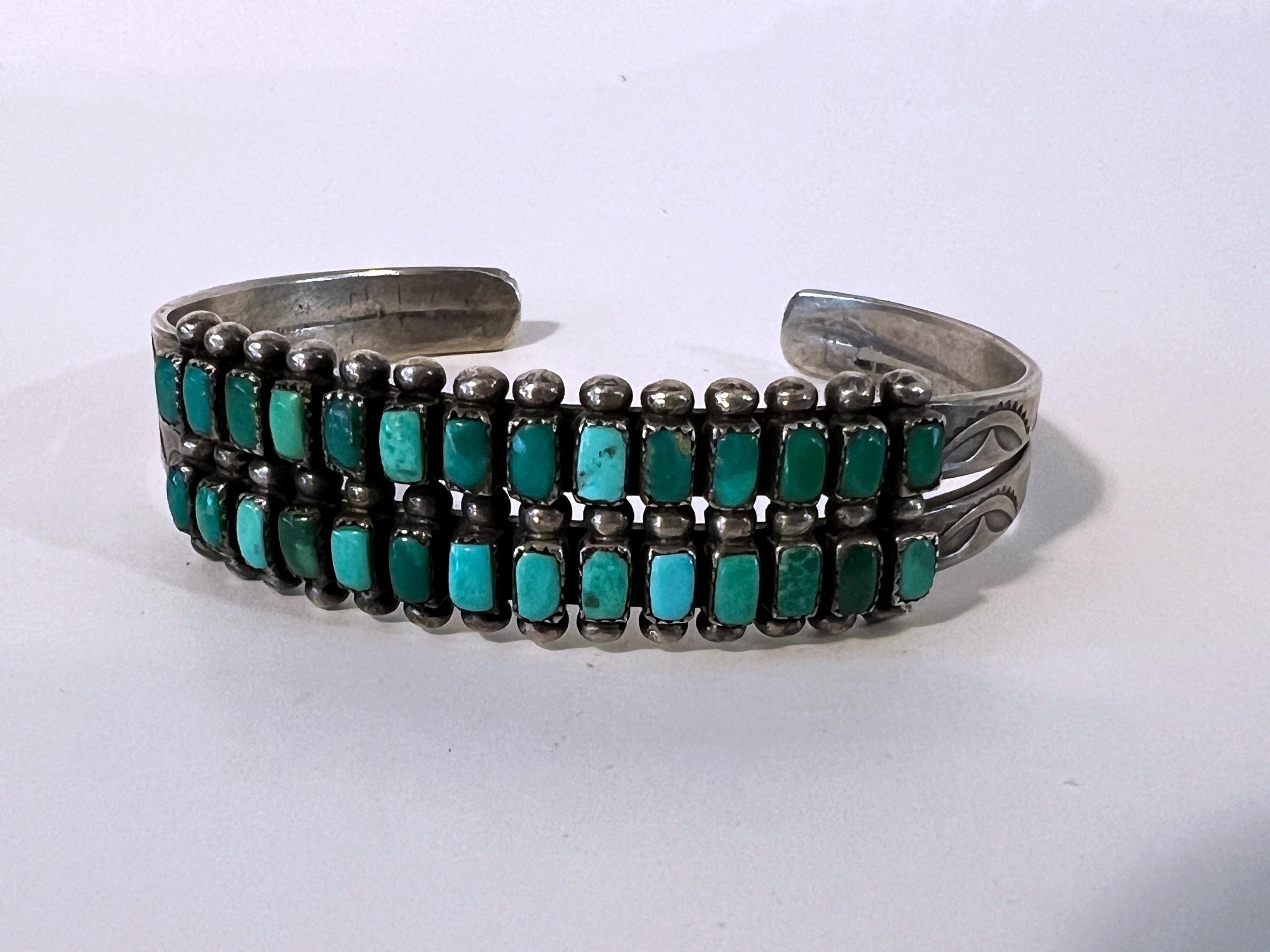Zuni 2 Row Turquoise Bracelet With Square Petite Point - Etsy Zuni 2 Row Turquoise Bracelet With Square Petite Point - Etsy