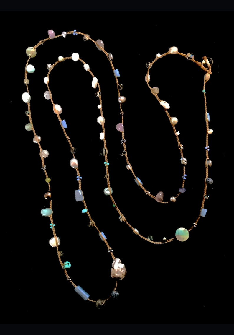 Shell One of a Kind Hand Braided Semi Precious Stones and Turquoise Beaded Necklace with Pearls