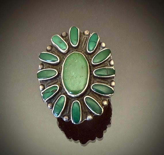 Dark Green Cerrillos Turquoise Multi Stone Navajo or Pueblo Ring, Size 7
