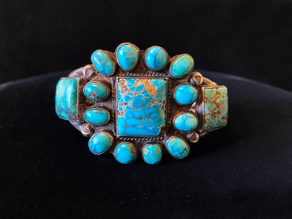 Fabulous Navajo Early Turquoise Satellite Bracelet c. 1920 Size 6 3/8