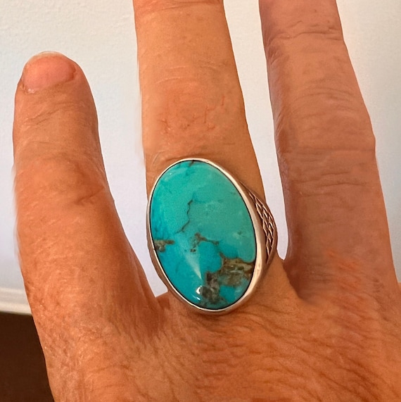 Vintage Navajo Oval Turquoise  Ring Size 9 1/4