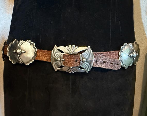 Concho Belt By Award Winning Silversmith David Dear, Southwest Deco Design c. 1970