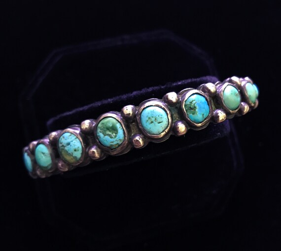 Early 20th Century Ingot Silver and Turquoise Row Bracelet