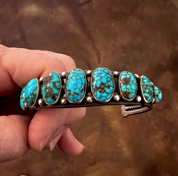 Navajo Spiderweb Turquoise Row Bracelet c.19302900 Size 6 7/8